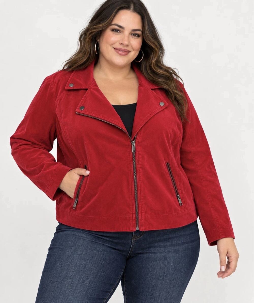 NWT Torrid Red Moto Jacket SZ 3 Stretch Cotton Biker Motorcycle Jester Red 3X